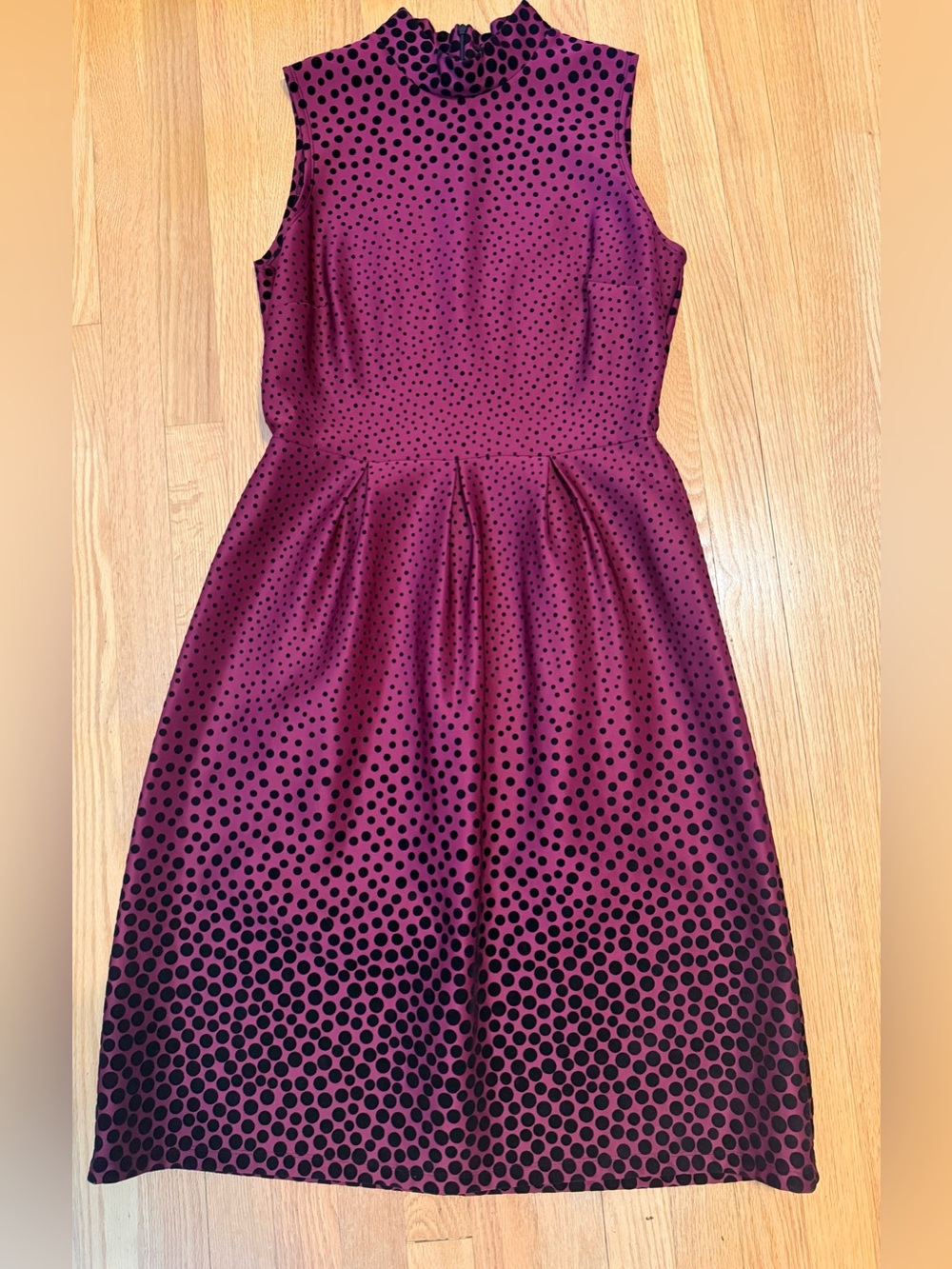 En Focus Studio Flocked Black Polka Dot Dress in Plum/Burgandy Size 14